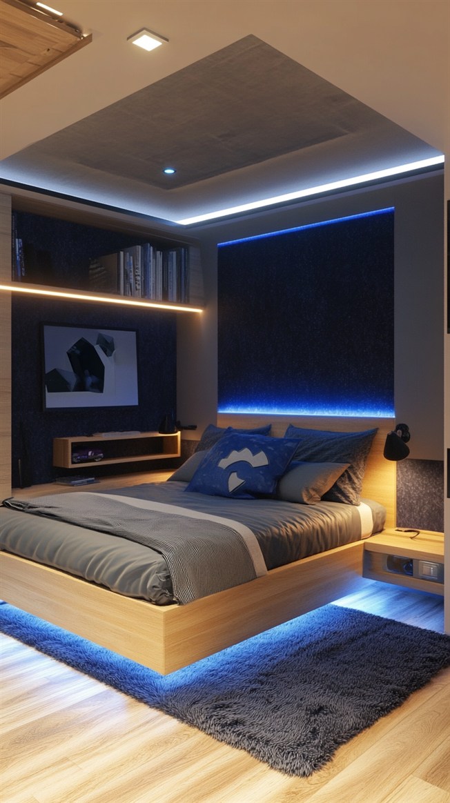 Futuristic Bedroom with Interactive Lights