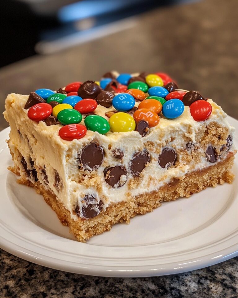 No-Bake Chocolate Chip Cookie Dough Bars with M&M’s