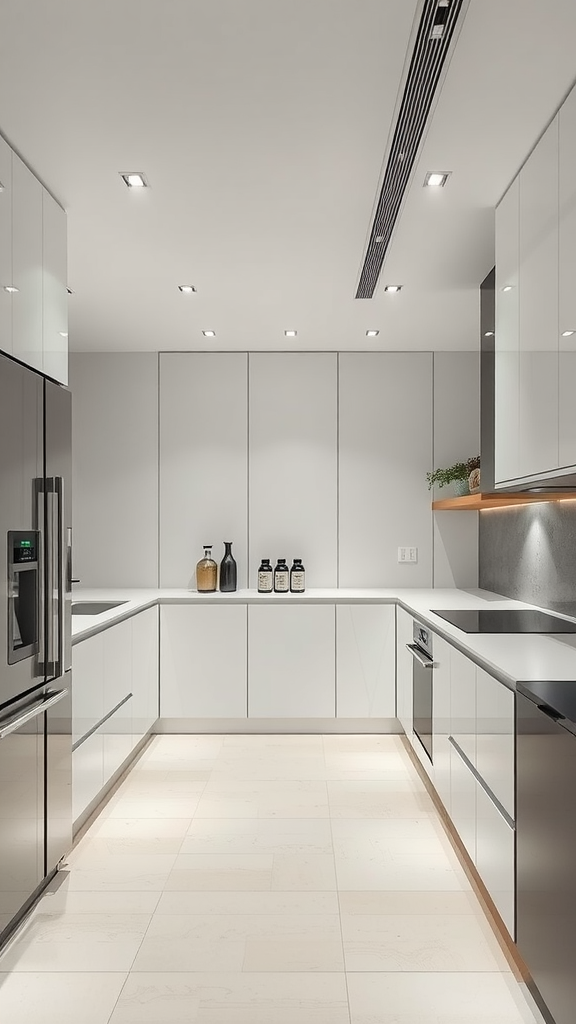 A modern kitchen with integrated technology and sleek design.