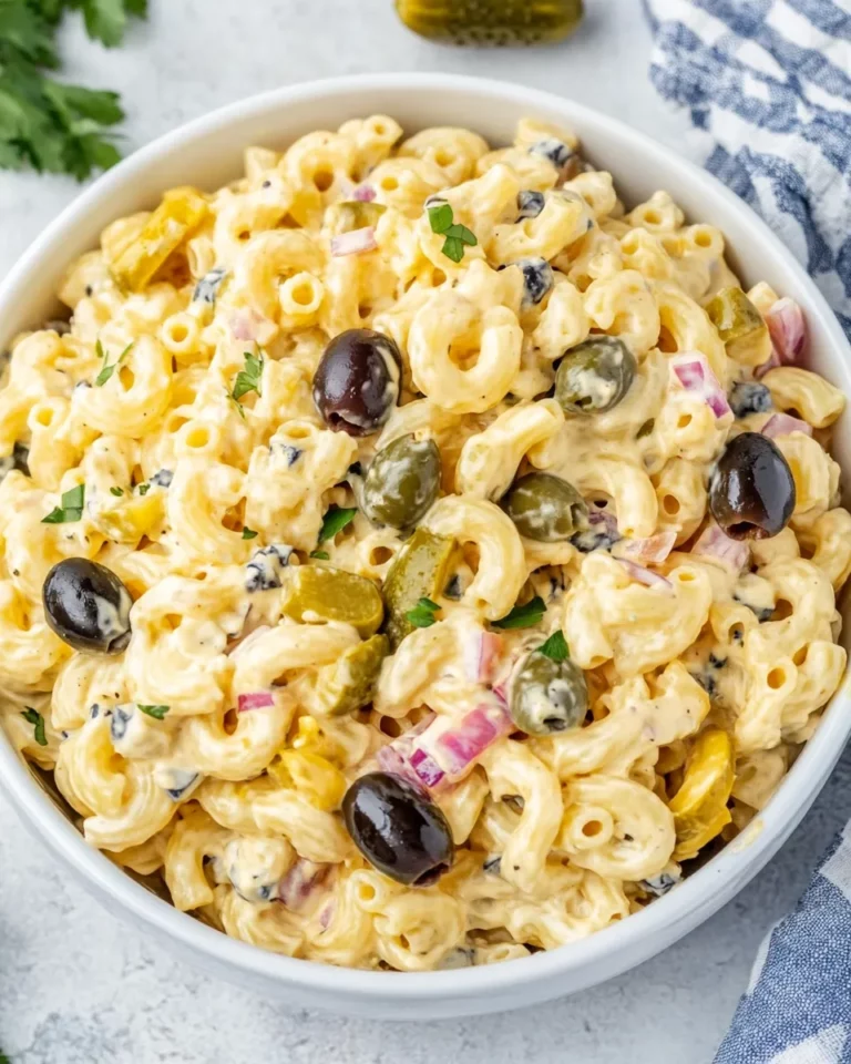 Easy Macaroni Salad with Olives and Pickles