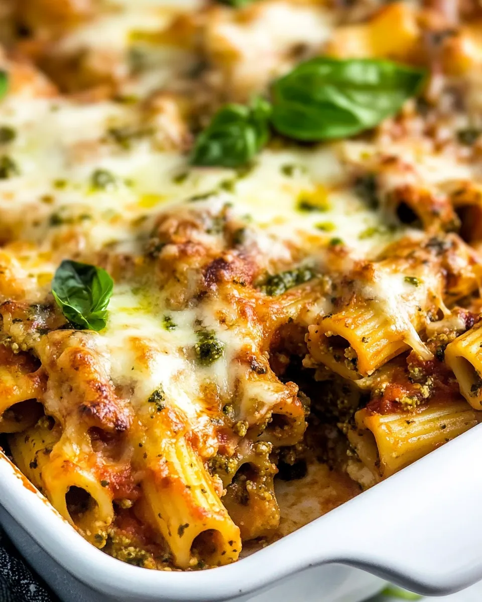 homemade 4 Ingredient Pesto Baked Rigatoni Recipe photo