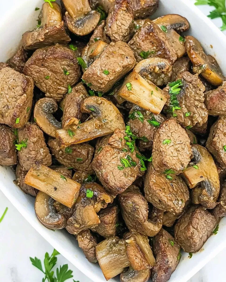Easy Air Fryer Steak Tips & Mushrooms recipe photo