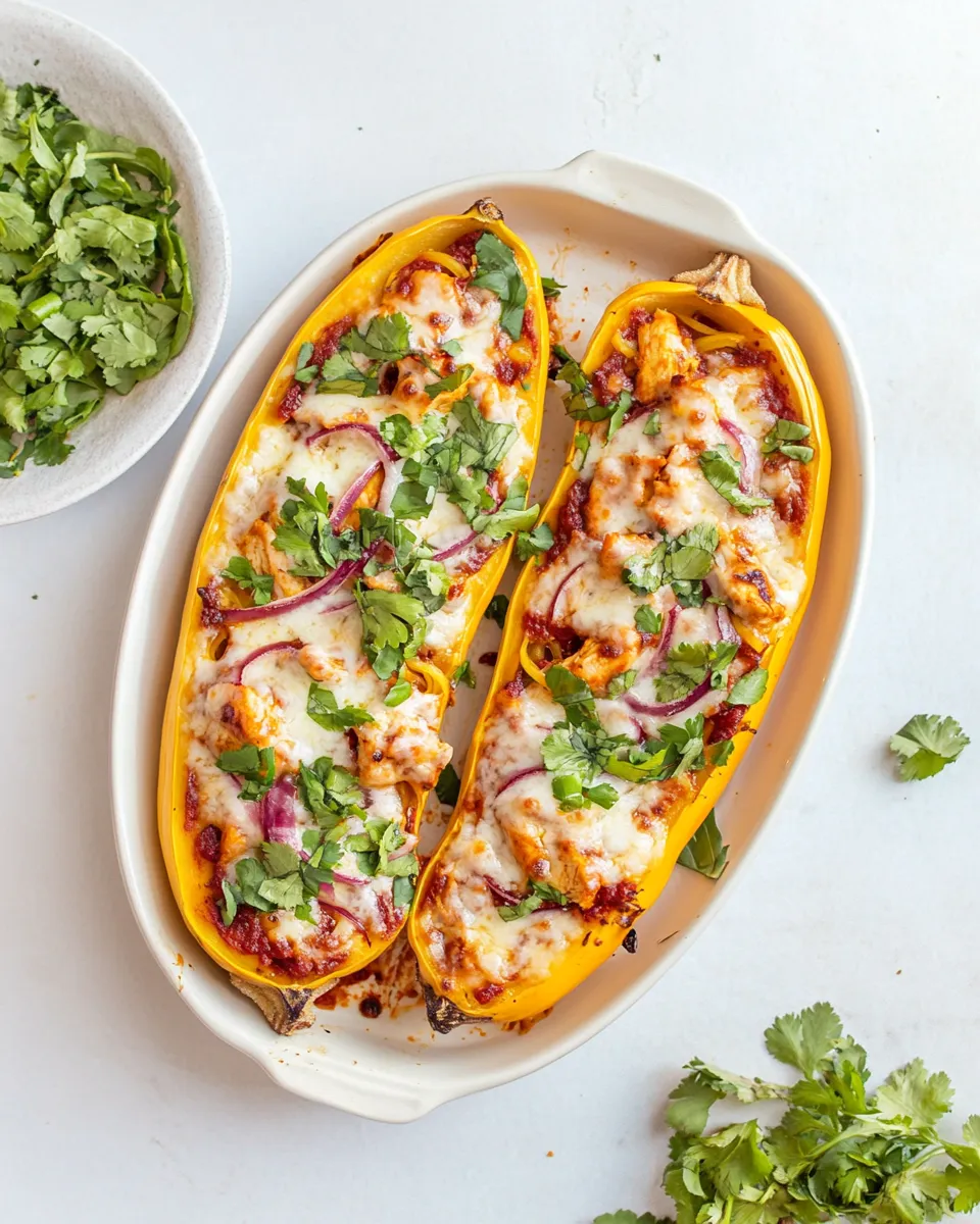 delicious BBQ Chicken Pizza Spaghetti Squash Boats plate image