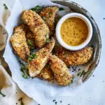 homemade Baked Black Pepper Ranch Chicken Fingers with Honey Mustard. recipe photo