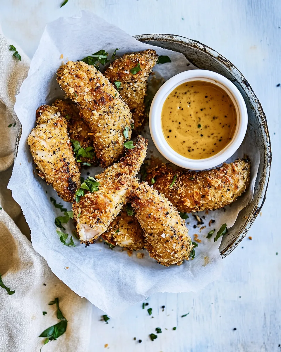 homemade Baked Black Pepper Ranch Chicken Fingers with Honey Mustard. recipe photo