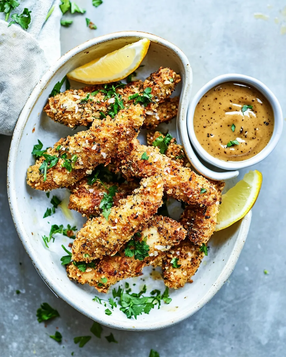 delicious Baked Black Pepper Ranch Chicken Fingers with Honey Mustard. dish photo