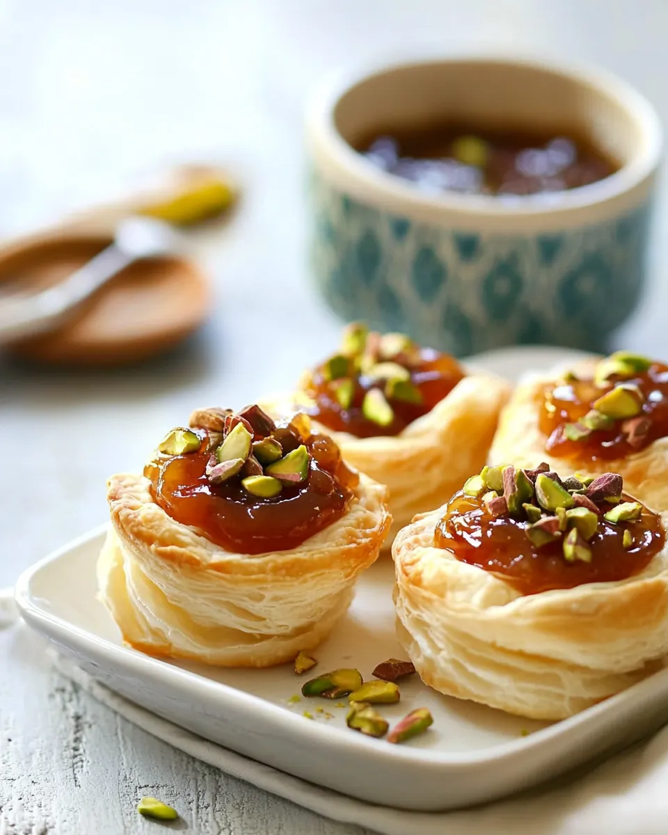 Homemade Baked Brie Puffs with Fruit Preserves and Pistachios photo