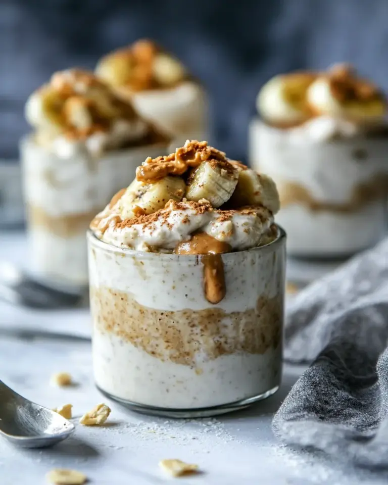 homemade Banana Peanut Butter Overnight Oats Recipe with Almond Milk photo