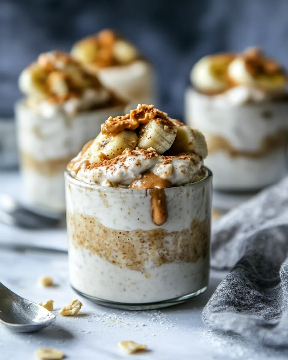 homemade Banana Peanut Butter Overnight Oats Recipe with Almond Milk photo