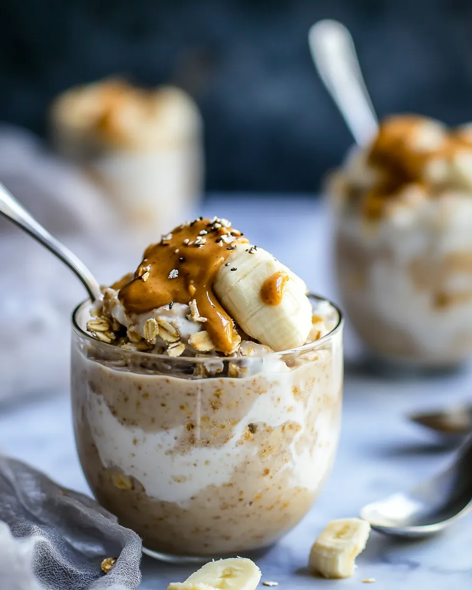 classic Banana Peanut Butter Overnight Oats Recipe with Almond Milk image