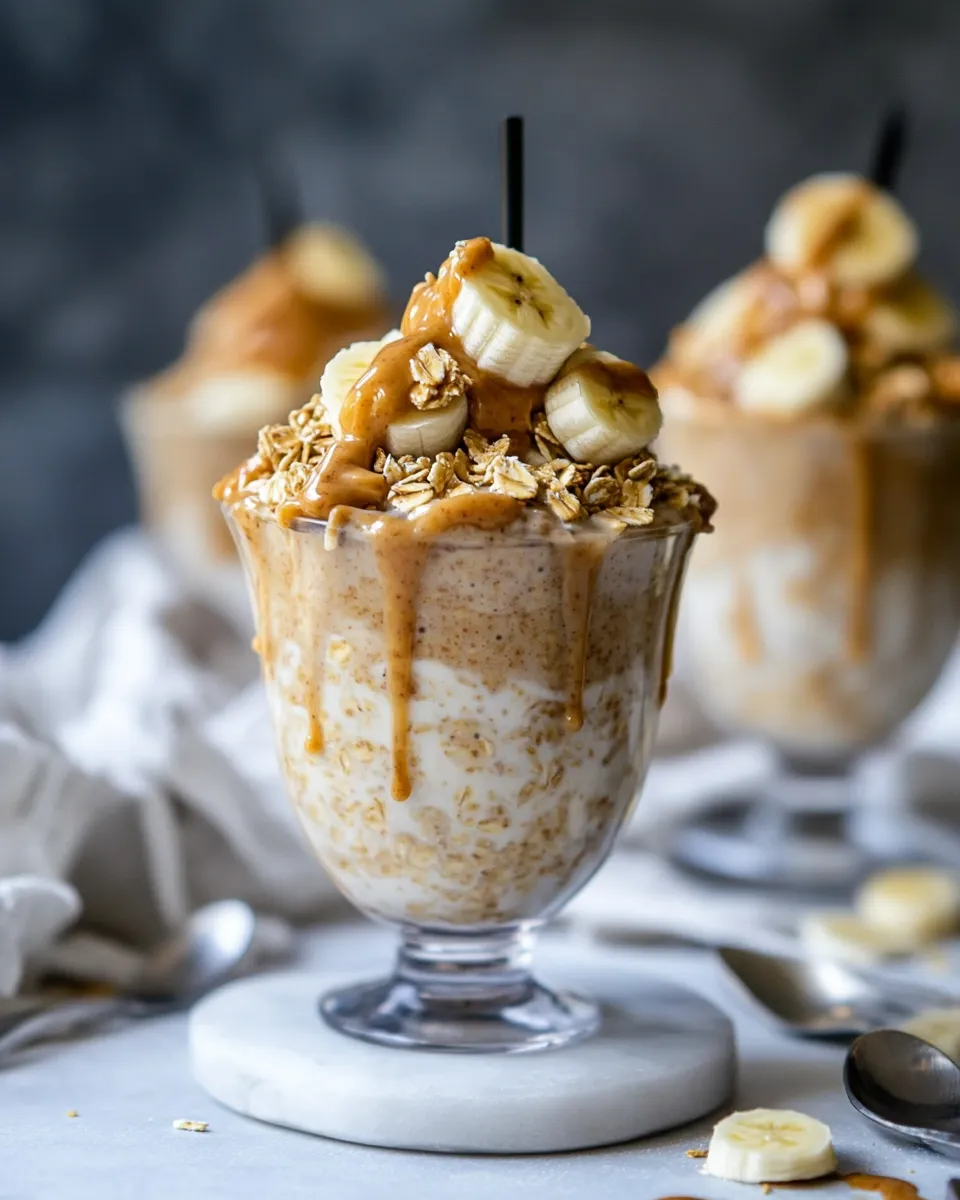 delicious Banana Peanut Butter Overnight Oats Recipe with Almond Milk shot
