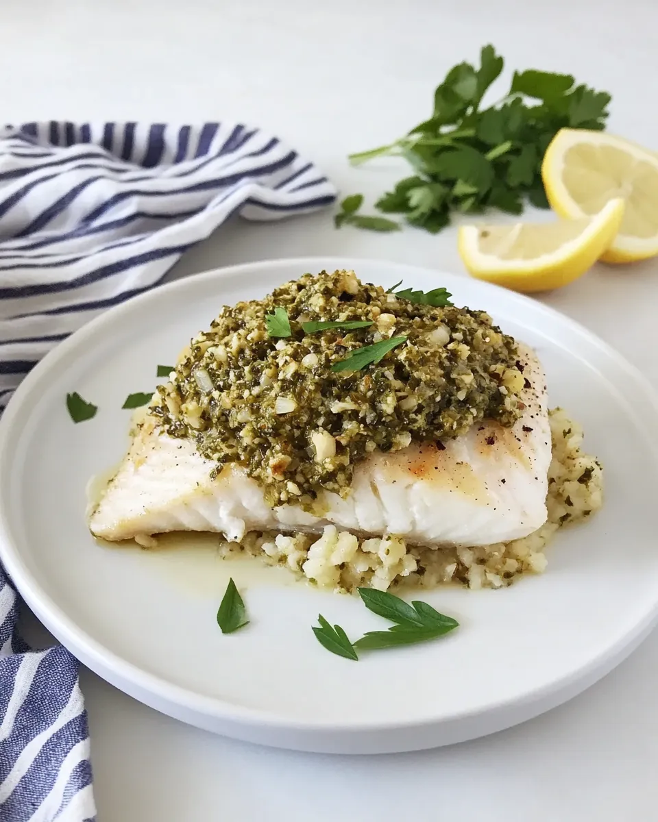 Delicious Basil Tapenade Baked Whitefish shot
