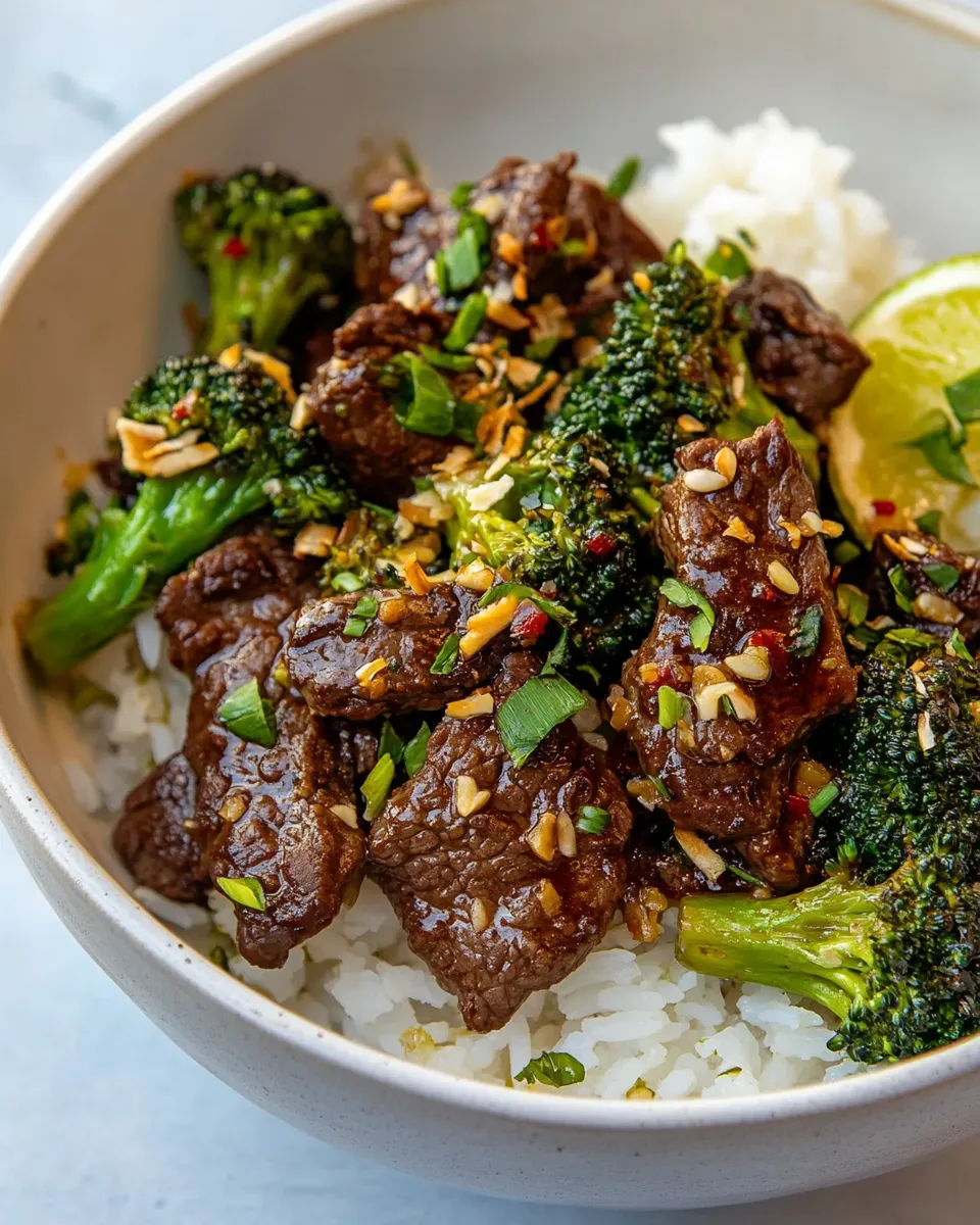 Delicious Beef and Broccoli with Coconut Lime Rice shot