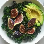 Homemade Blanched Kale Salad with Sesame Dressing, Figs, and Avocado photo