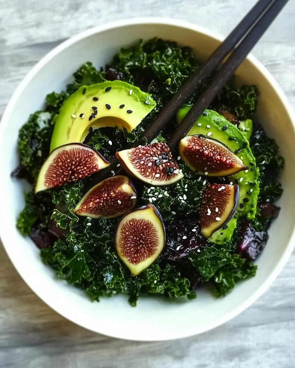 Easy Blanched Kale Salad with Sesame Dressing, Figs, and Avocado recipe image