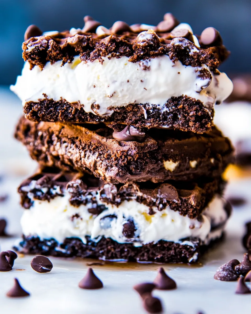 Delicious Brownie Waffle Ice Cream Sandwiches food shot
