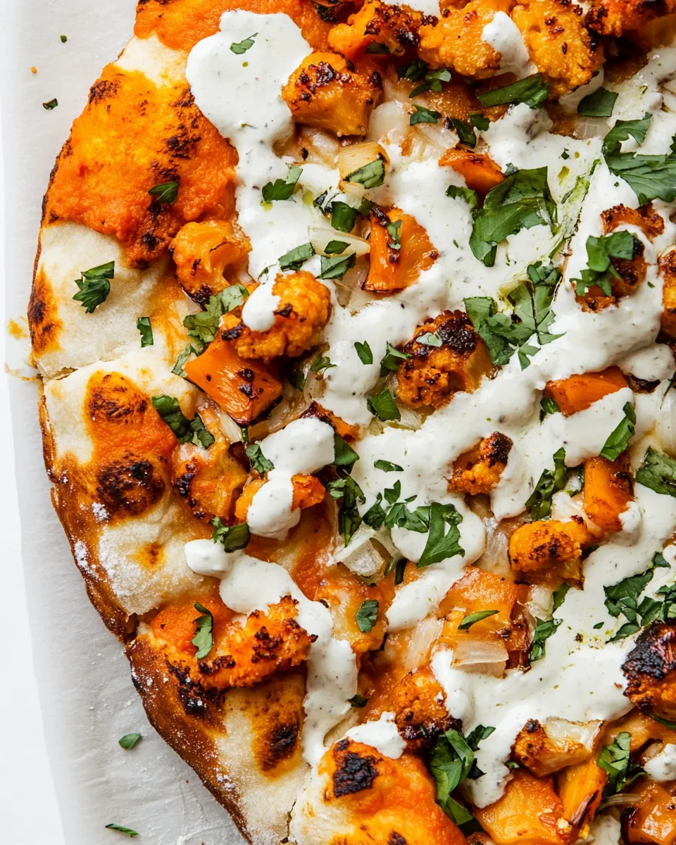 Homemade Buffalo Cauliflower Pizza with Roasted Onion Cream photo