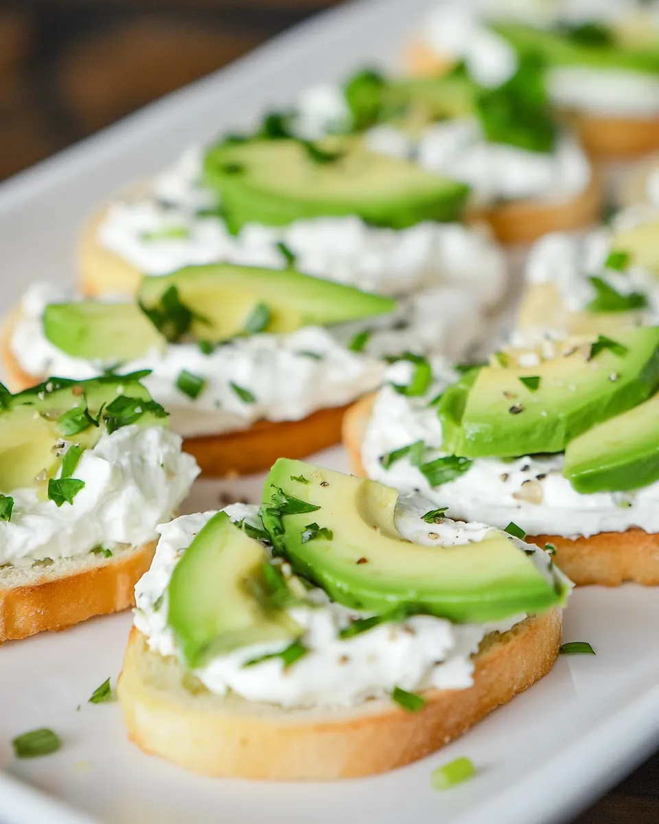 Homemade Canapes with Garlic Herb Cream Cheese and Avocado photo