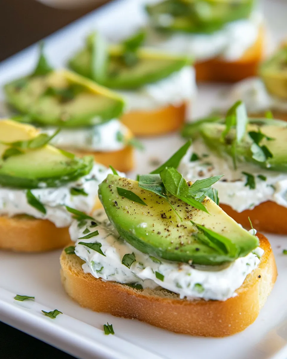 Delicious Canapes with Garlic Herb Cream Cheese and Avocado dish photo