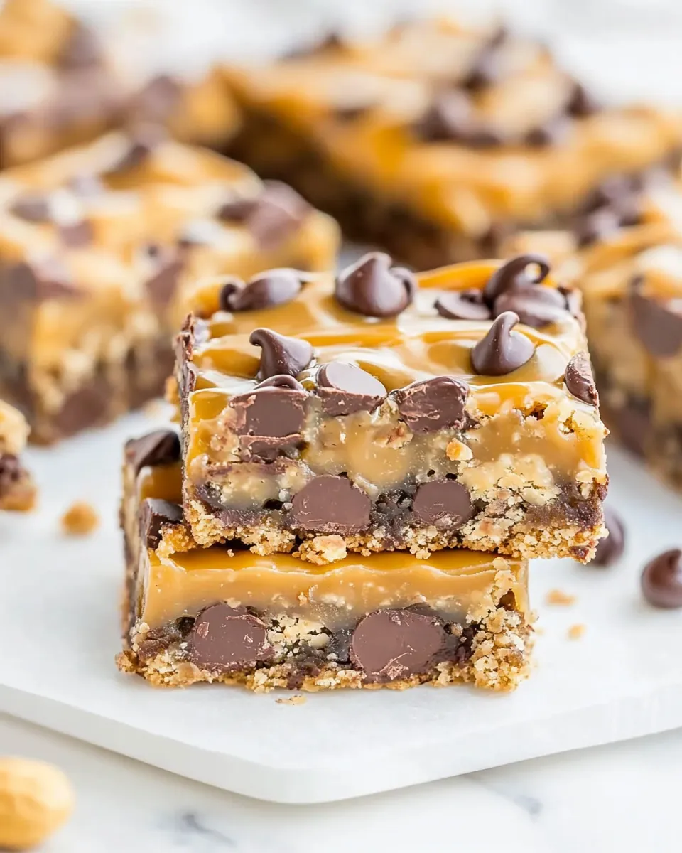 easy Caramel Peanut Butter Chocolate Chip Gooey Bars recipe photo