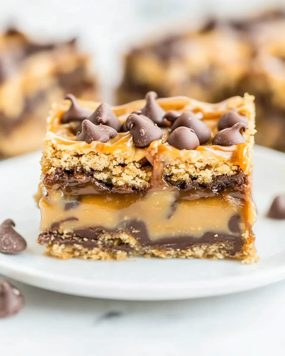 delicious Caramel Peanut Butter Chocolate Chip Gooey Bars dish photo