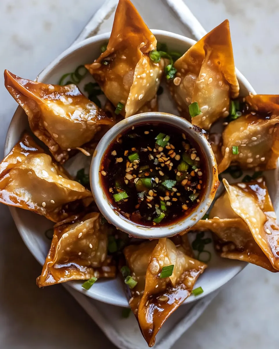 Delicious Cheese Rangoons with Sweet Ginger Chili Sauce. food shot