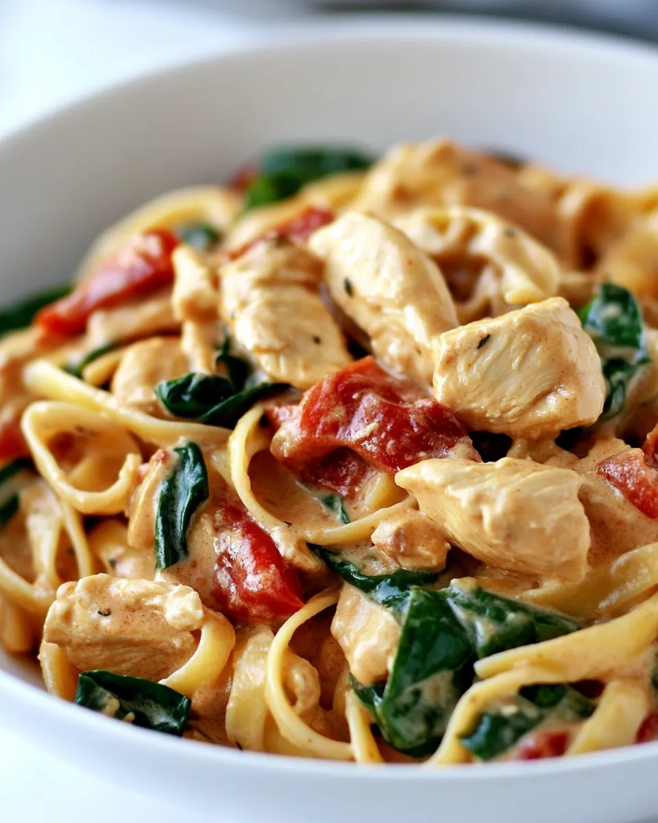 classic Chicken Pasta with Roasted Red Pepper Cream Sauce Recipe image