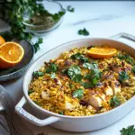 Homemade Chicken & rice pilaf with orange & spices photo