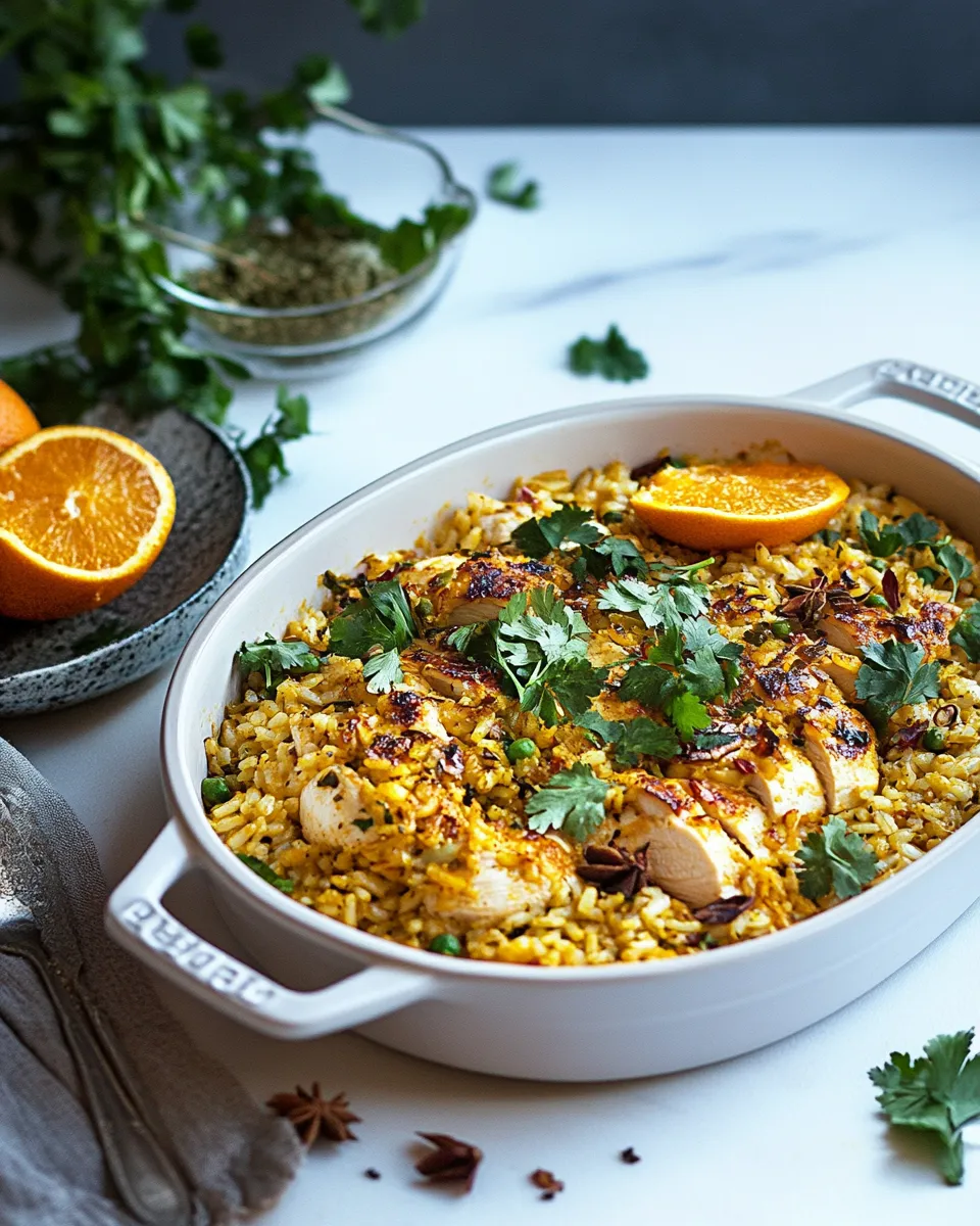 Homemade Chicken & rice pilaf with orange & spices photo