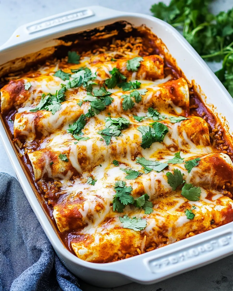 Delicious Chicken and Rice Enchiladas food shot