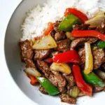 Homemade Chili Garlic Beef Stir Fry with Coconut Jasmine Rice. photo