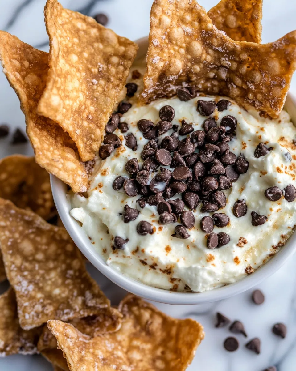 Homemade Chocolate Chip Cannoli Dip with Wonton Chips photo
