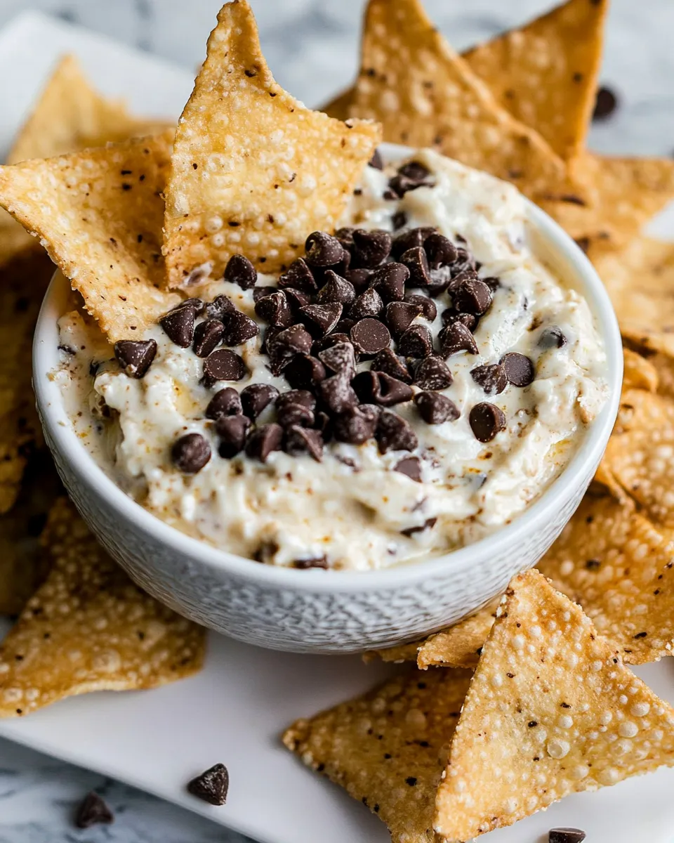Easy Chocolate Chip Cannoli Dip with Wonton Chips recipe photo