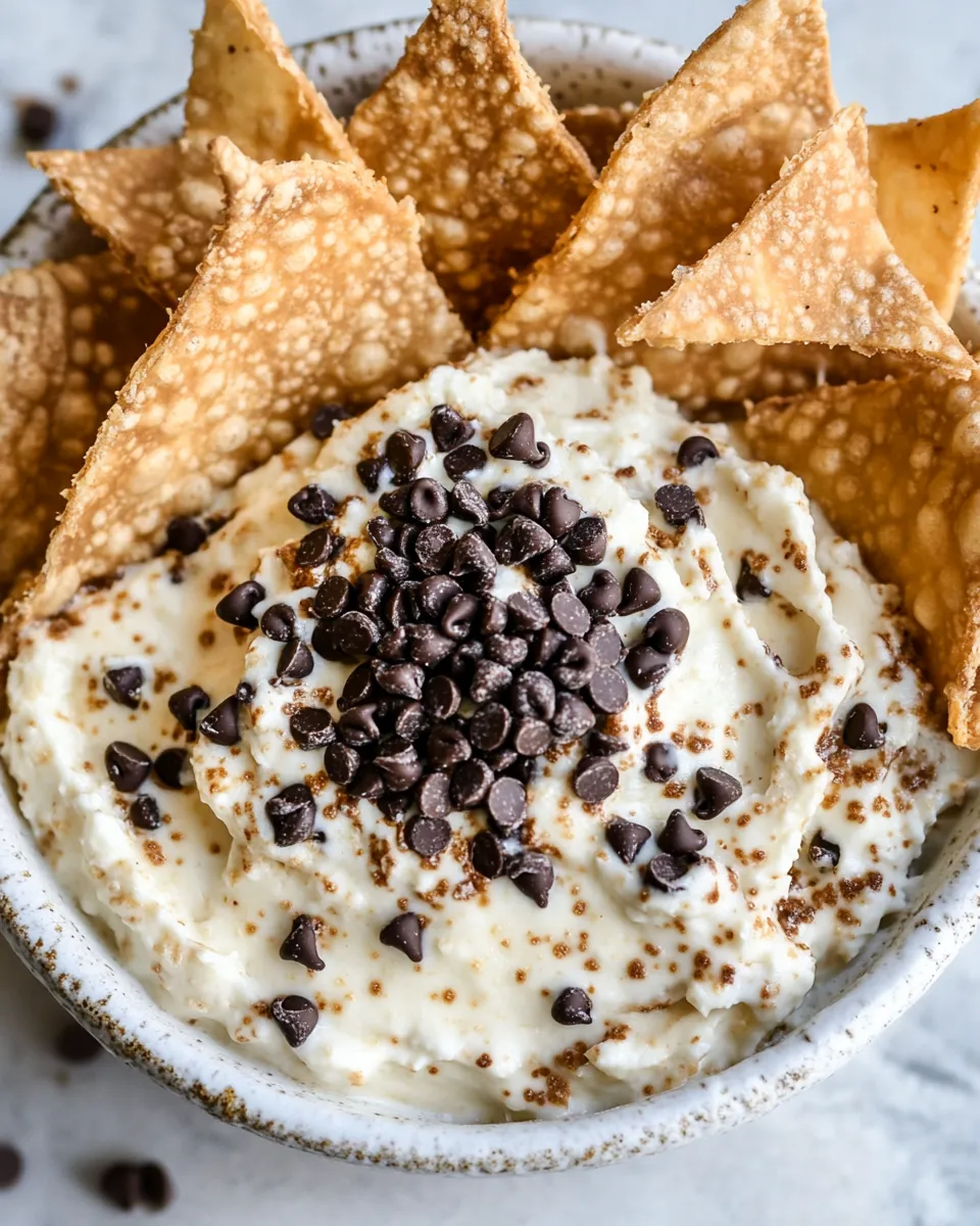 Delicious Chocolate Chip Cannoli Dip with Wonton Chips dish photo