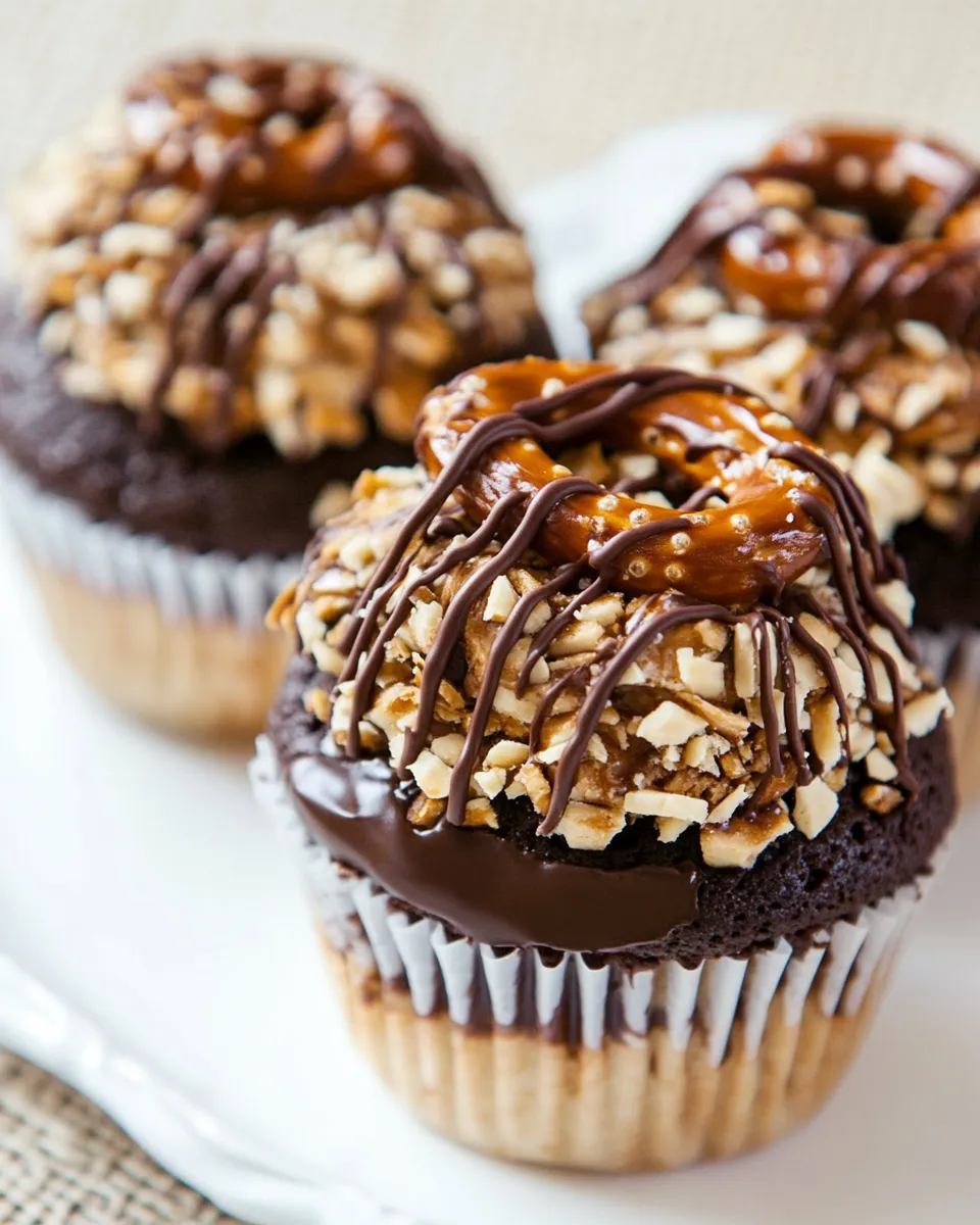 Easy Chocolate, Peanut Butter and Pretzel Cupcakes recipe photo