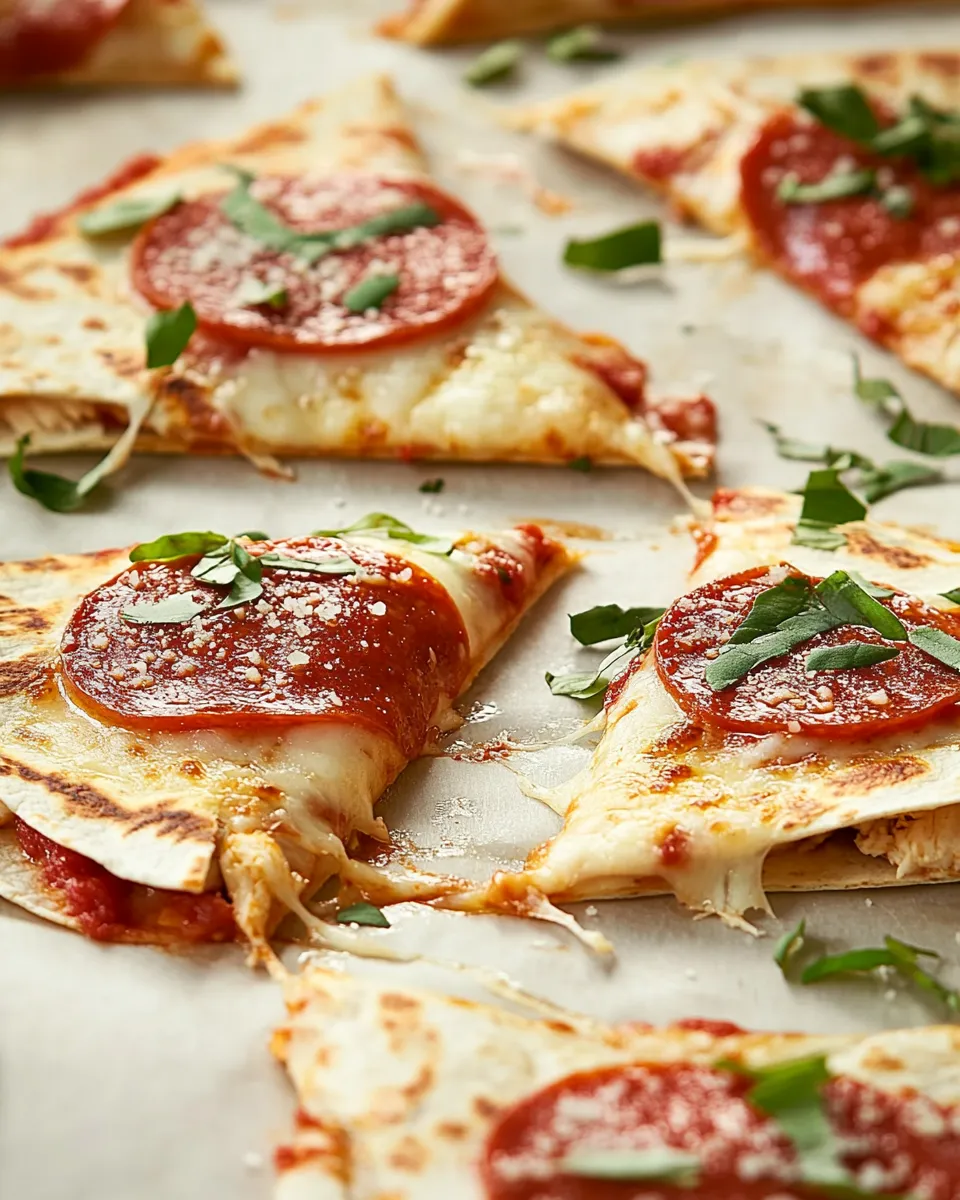 Classic Crispy Baked Pizza Chicken Quesadillas. photo