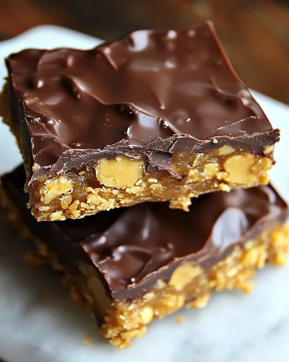easy Crunchy No-Bake Chocolate Peanut Butter Bars recipe photo