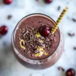 Homemade Dark Chocolate Cherry Chai Smoothie. photo