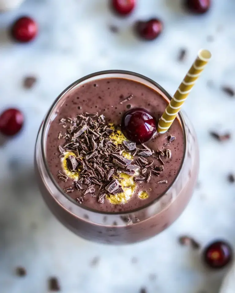 Homemade Dark Chocolate Cherry Chai Smoothie. photo