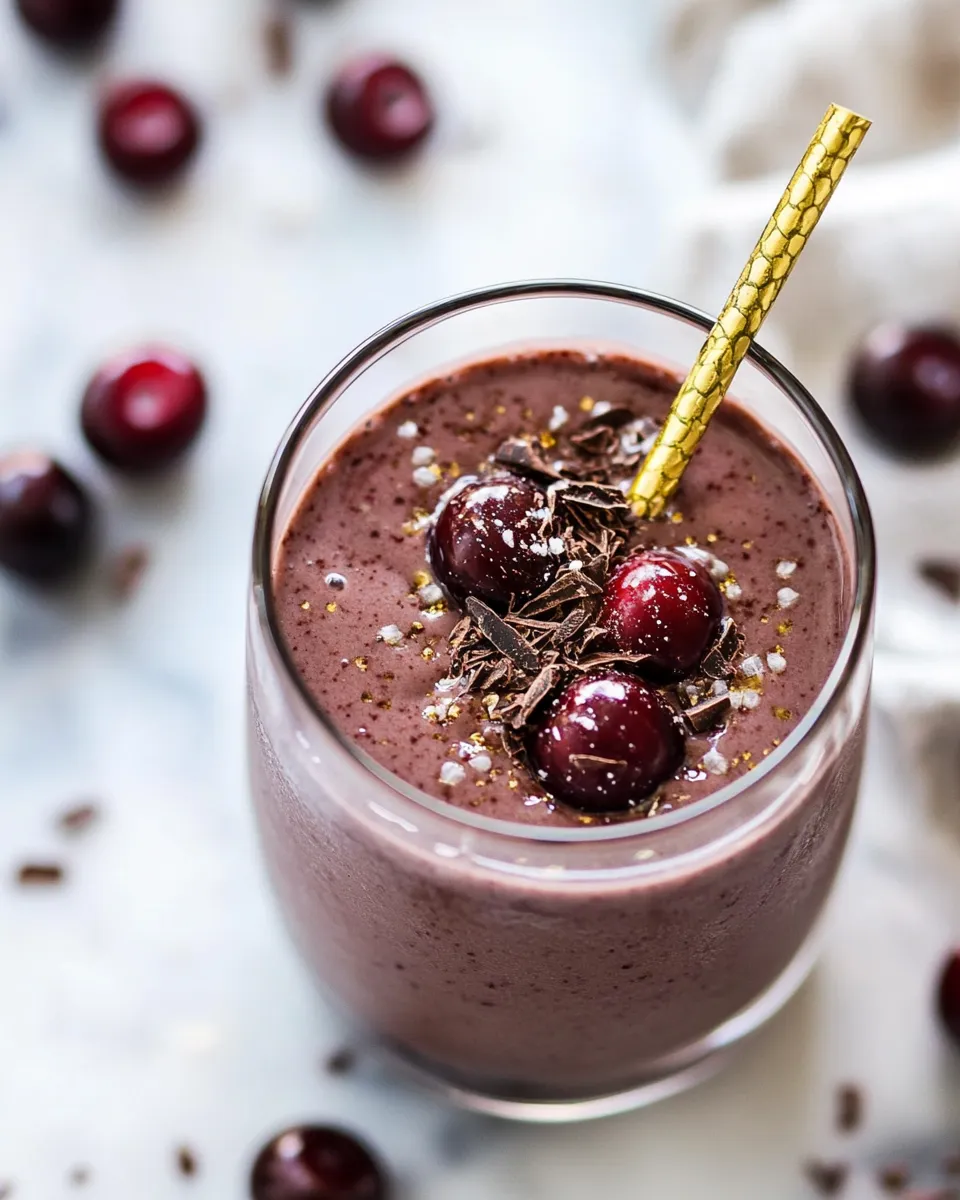 Delicious Dark Chocolate Cherry Chai Smoothie. shot