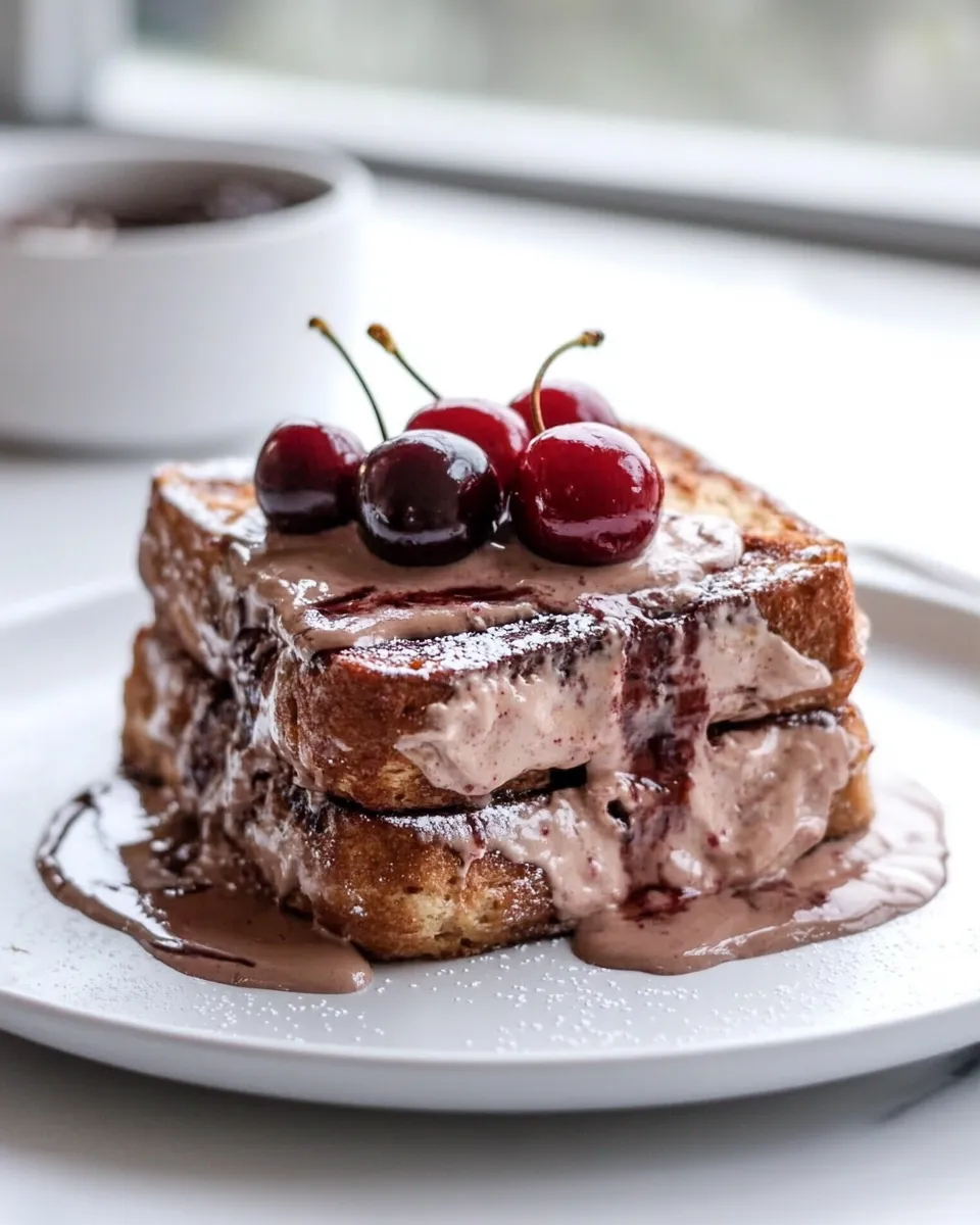 Homemade Double Chocolate Cherry Cheesecake French Toast photo