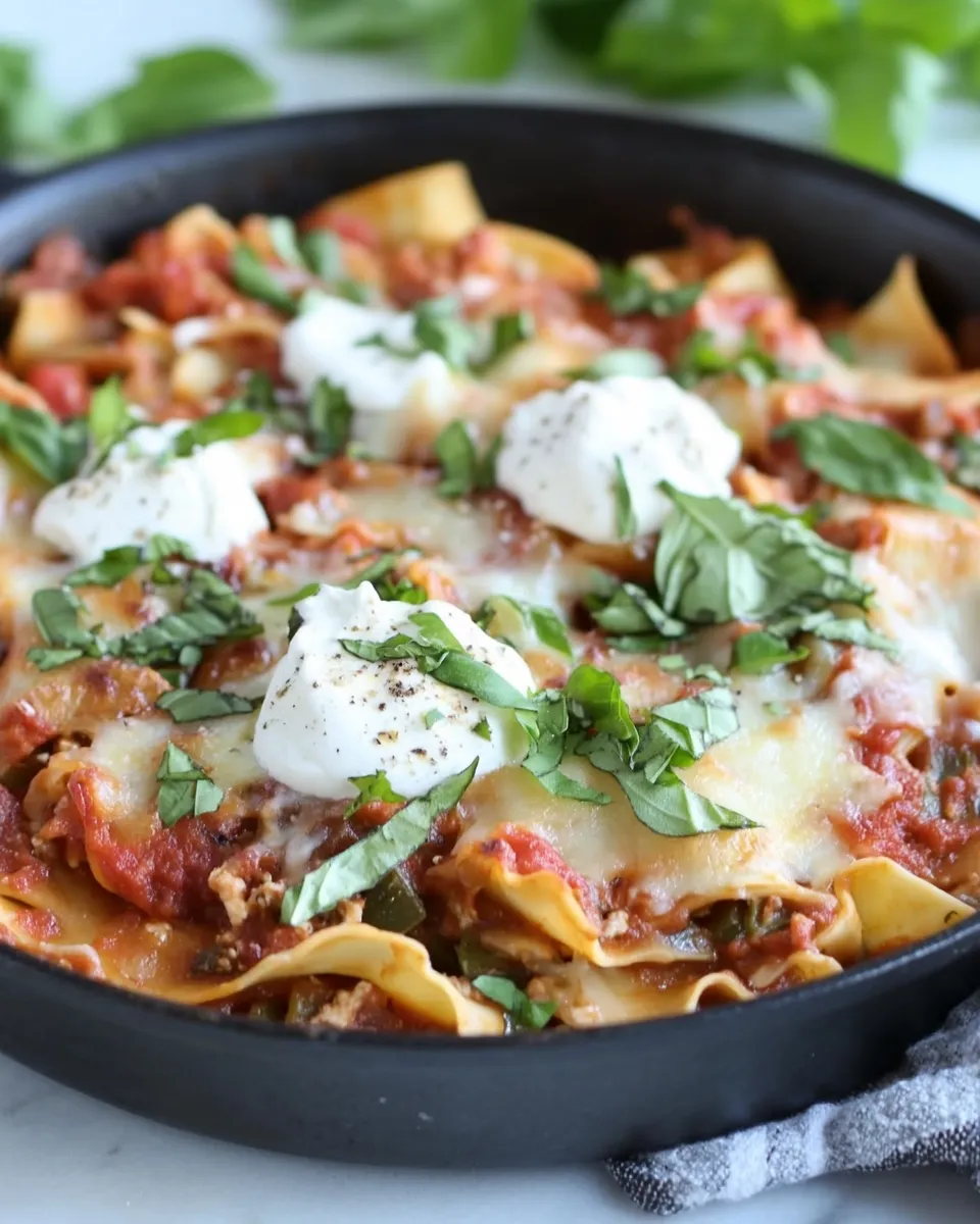 Delicious Easy Cheesy Veggie Skillet Lasagna Recipe dish photo