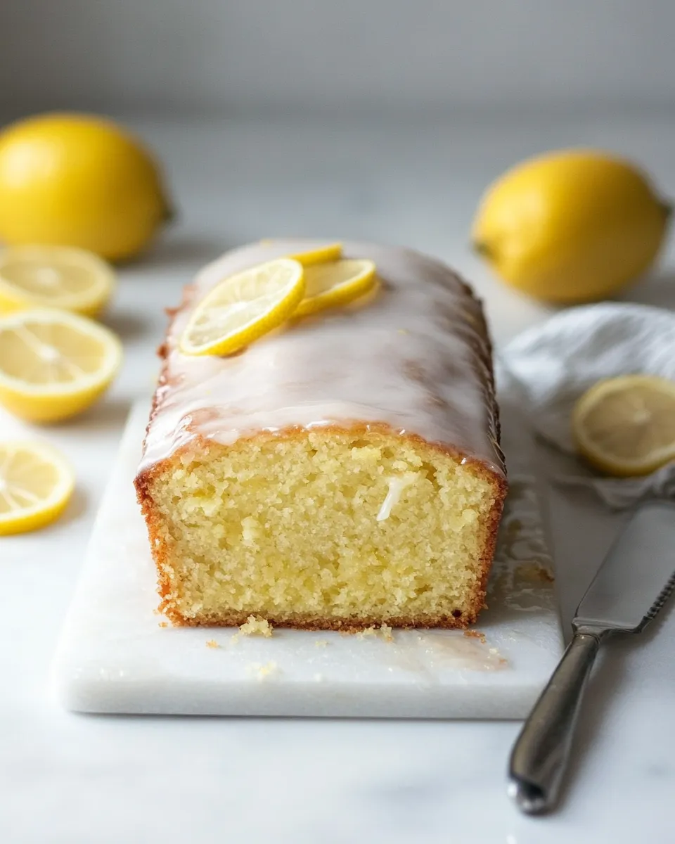 Delicious Easy lemon loaf cake with lemon glaze shot