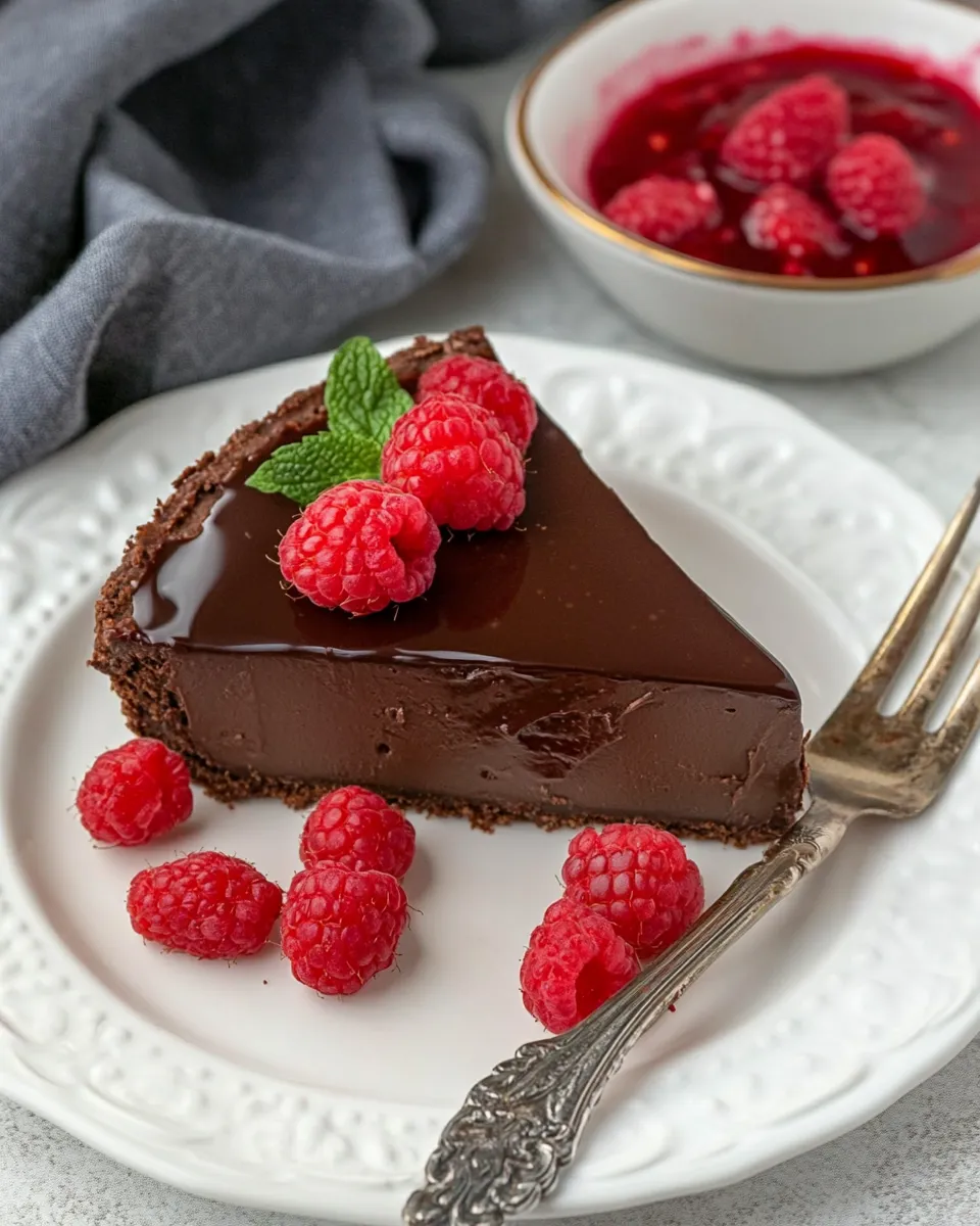 homemade Flourless Chocolate Torte with Raspberry Sauce photo