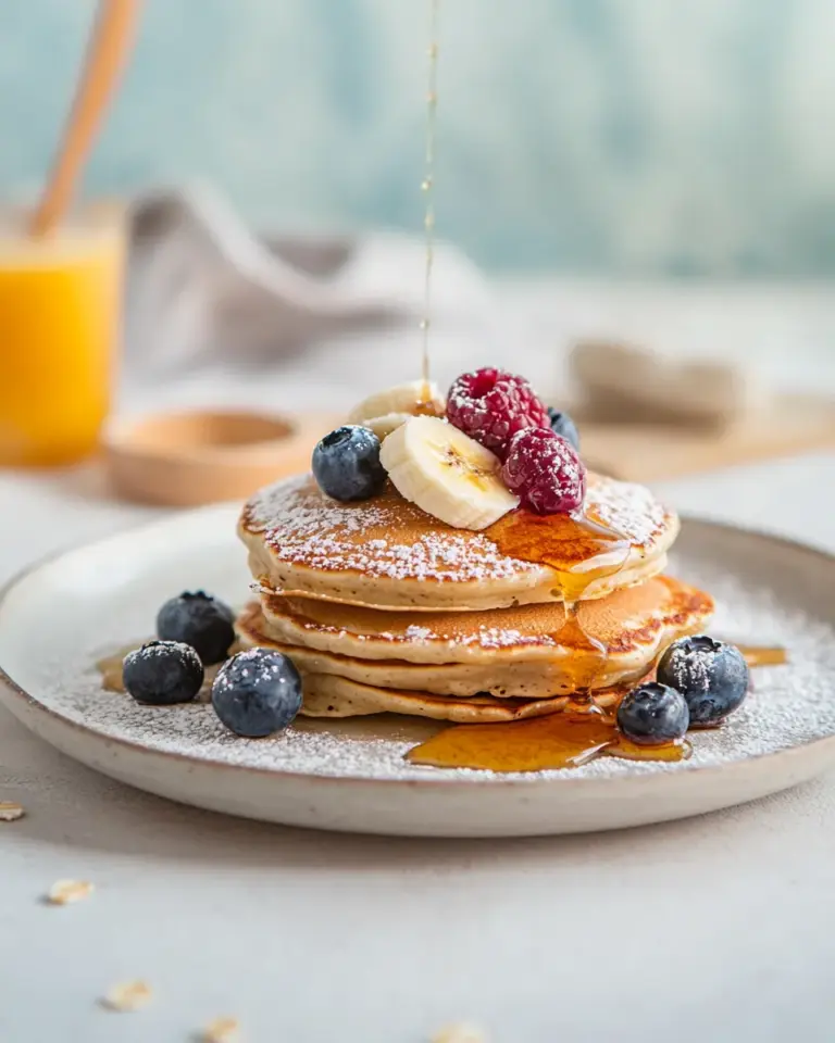 Homemade Fluffy blueberry & banana pancakes with oats photo