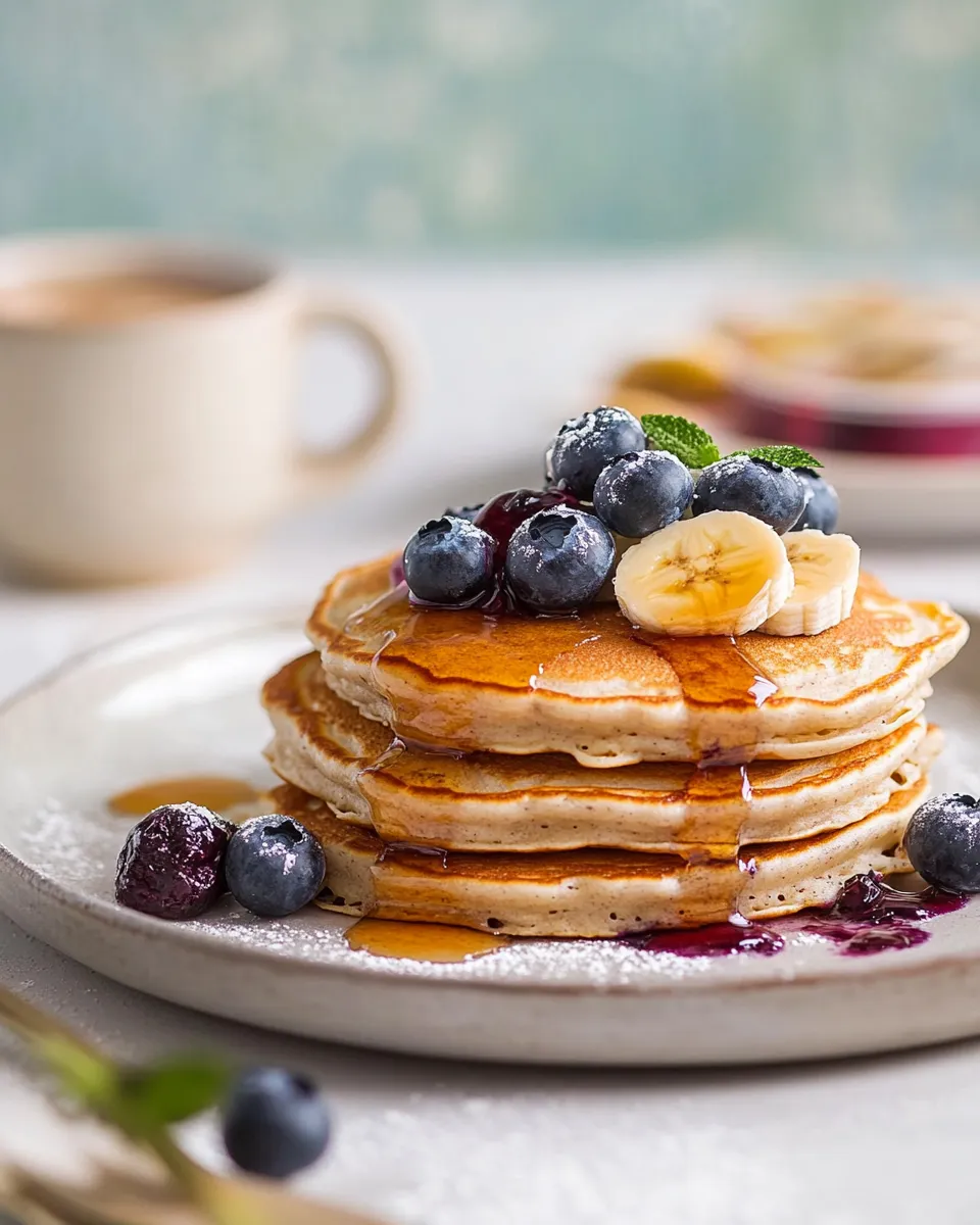 Classic Fluffy blueberry & banana pancakes with oats image