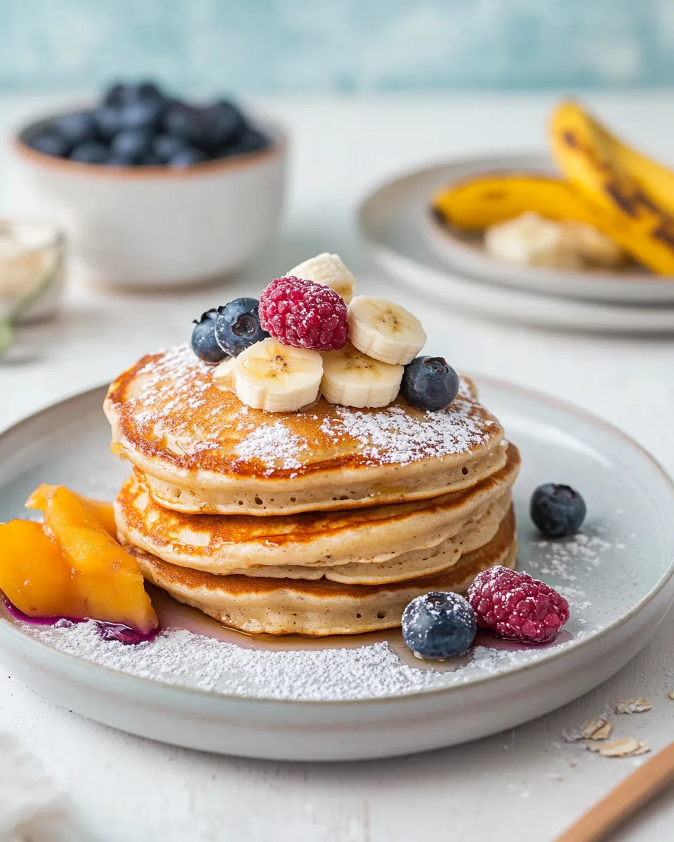 Delicious Fluffy blueberry & banana pancakes with oats recipe image