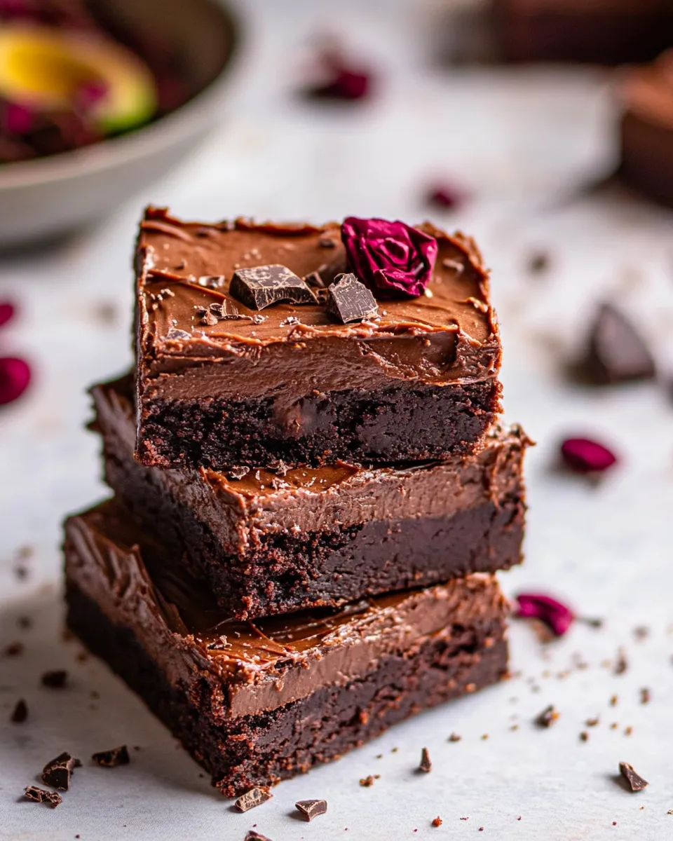 Easy Fudgy Avocado Brownies with Chocolate Fudge Frosting. food shot