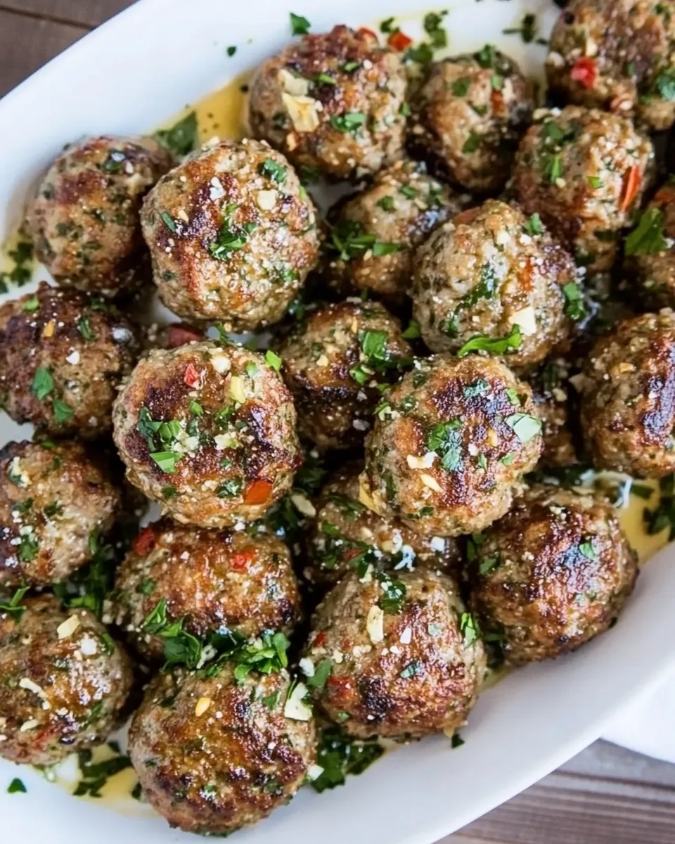 Delicious Garlic Butter Meatballs food shot