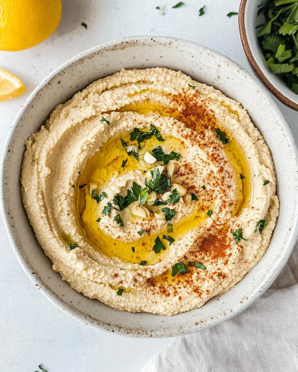 Delicious Garlic Hummus food shot